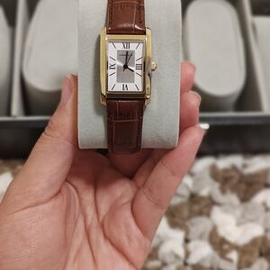 Caravelle by Bulova Rectangular Gold Watch | Genuine Leather | Like New